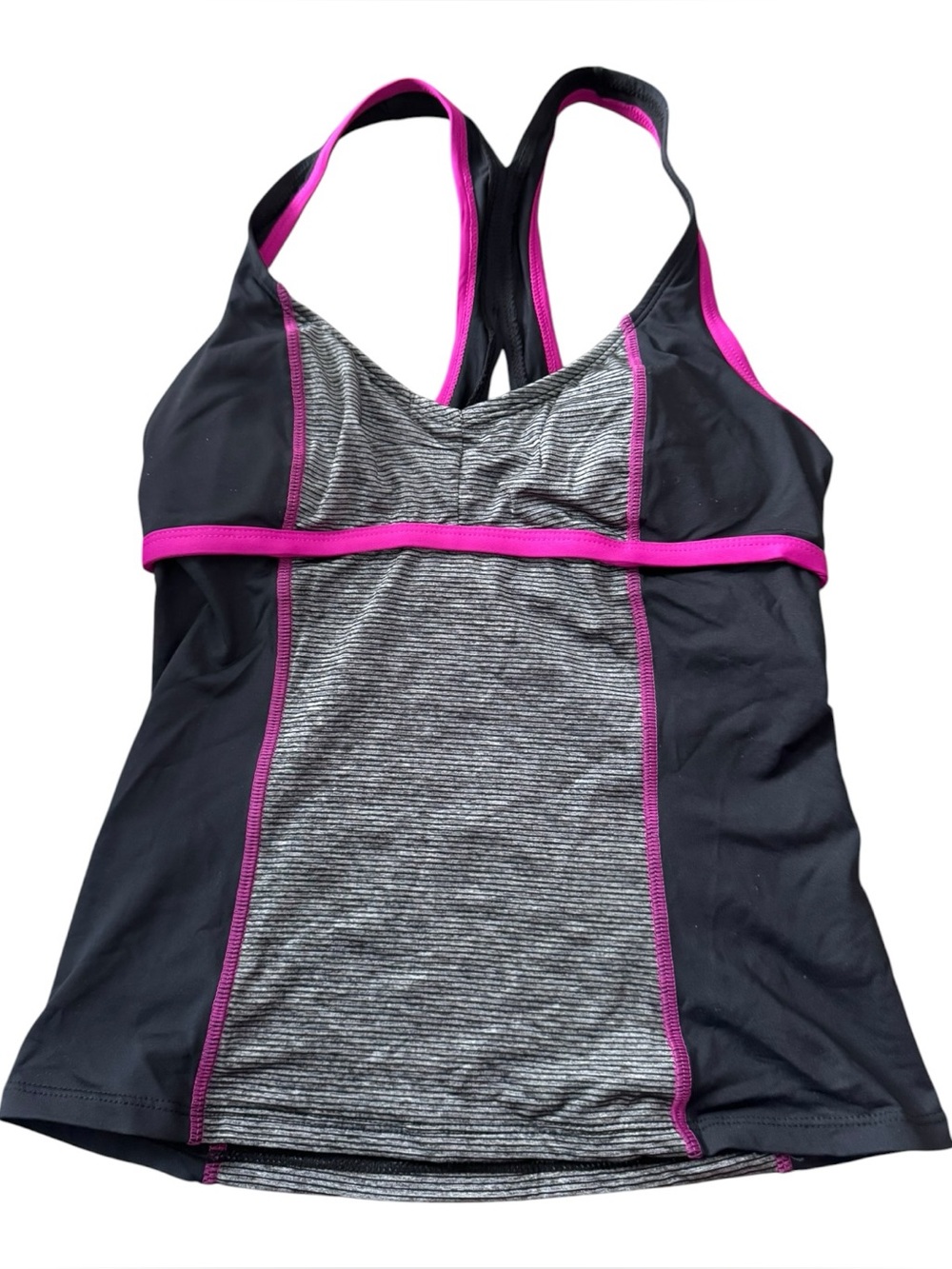 Athletic Works NWT Swim Tankini Top Black Grey Pink Racerback XS/TP